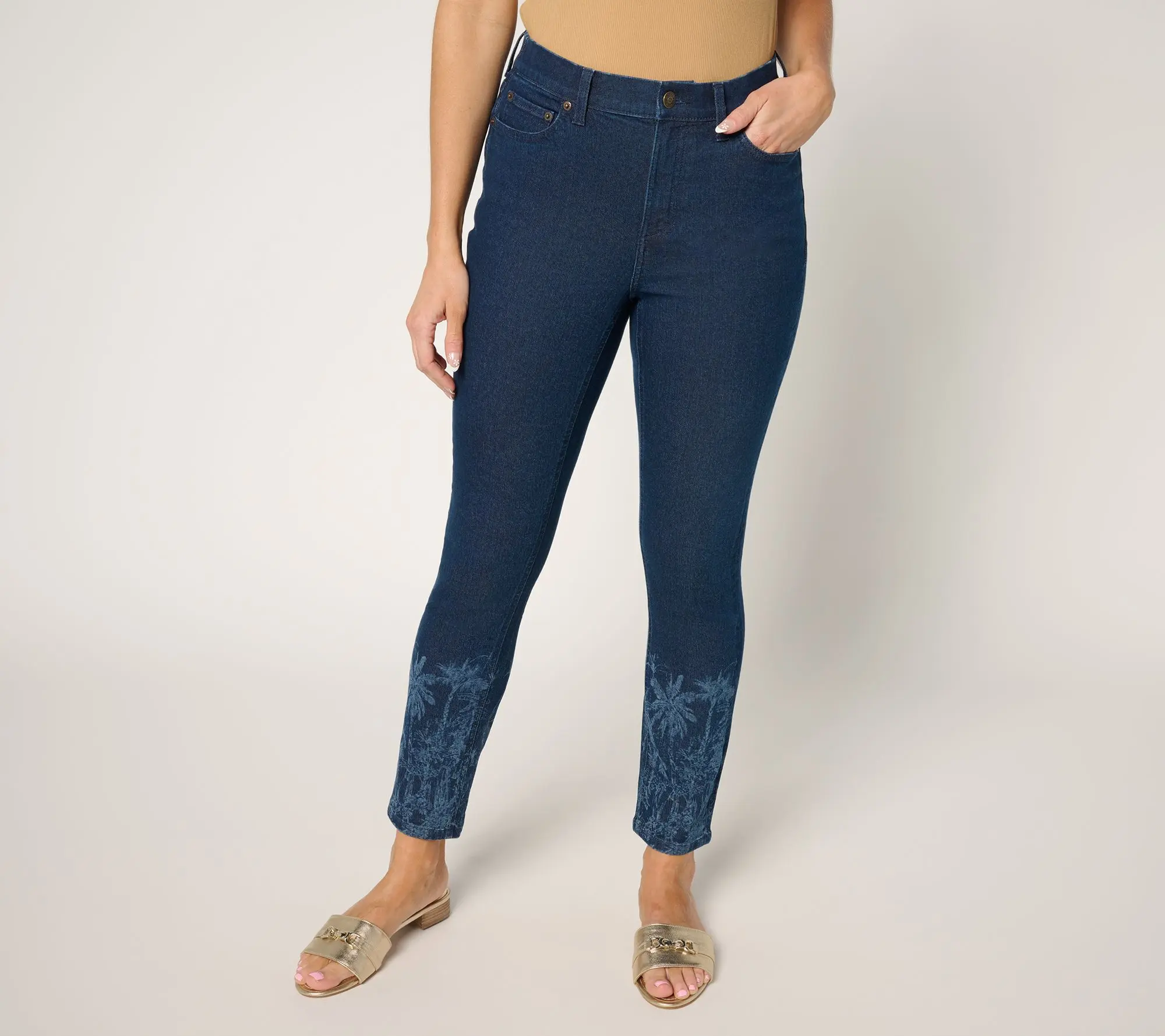 Denim & Co. Regular Indigo Classic Stretch Laser Print Ankle Jean