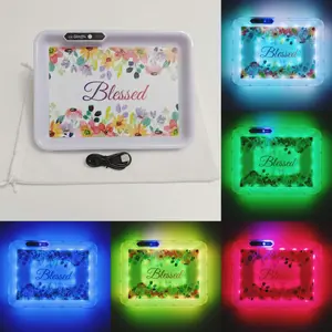 LED Light Up Serving Tray Luminous Disk LED Serving Glow Part Mode Cookies Serving Tray for Multiple Use 11"x8" Inch Size with Suede Bag (WHITE)