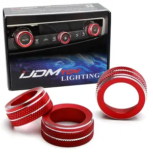 iJDMTOY 3pc Sports Red Aluminum Air Conditioner Climate Controls Turner Covers For Audi 2015-2020 A3 & 2019-up Q3
