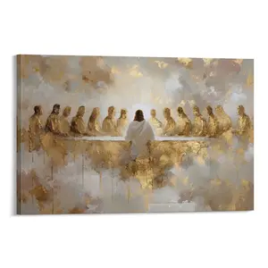 Last Supper   Art, Christian Religious Painting, Gold Neutral Jesus  Print, Spiritual Home Decor for Living Room Bedroom Church Office Muse  canvas wall