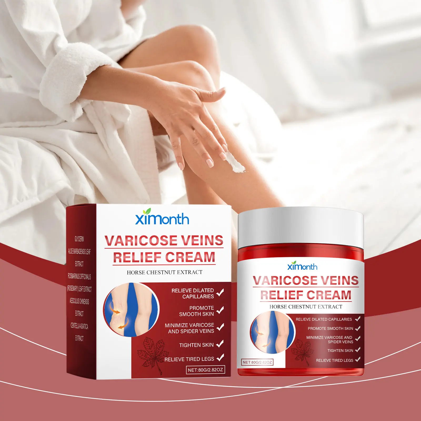 Varicose Veins Relief Cream with Horse Chestnut Extract, Soothing Body Care Products for Tired Legs and Spider Veins - 80g, Skin Tightening, Relieves Tired Legs, Unisex