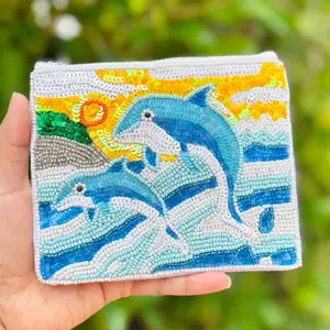 Dolphins Beaded Pouch Purse