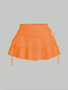 Women's Solid Color Tie Side Skirt, Casual Fashion Short Skirt for Daily Wear, Ladies Summer Bottoms