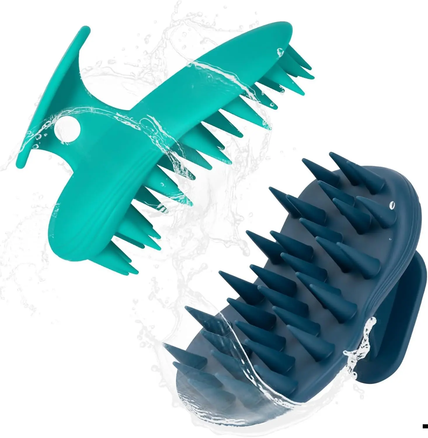 2-Pack Silicone Scalp Massager and Shampoo Brush - Scalp Exfoliator for Relaxation and Hair Growth (Dark Blue & Green)