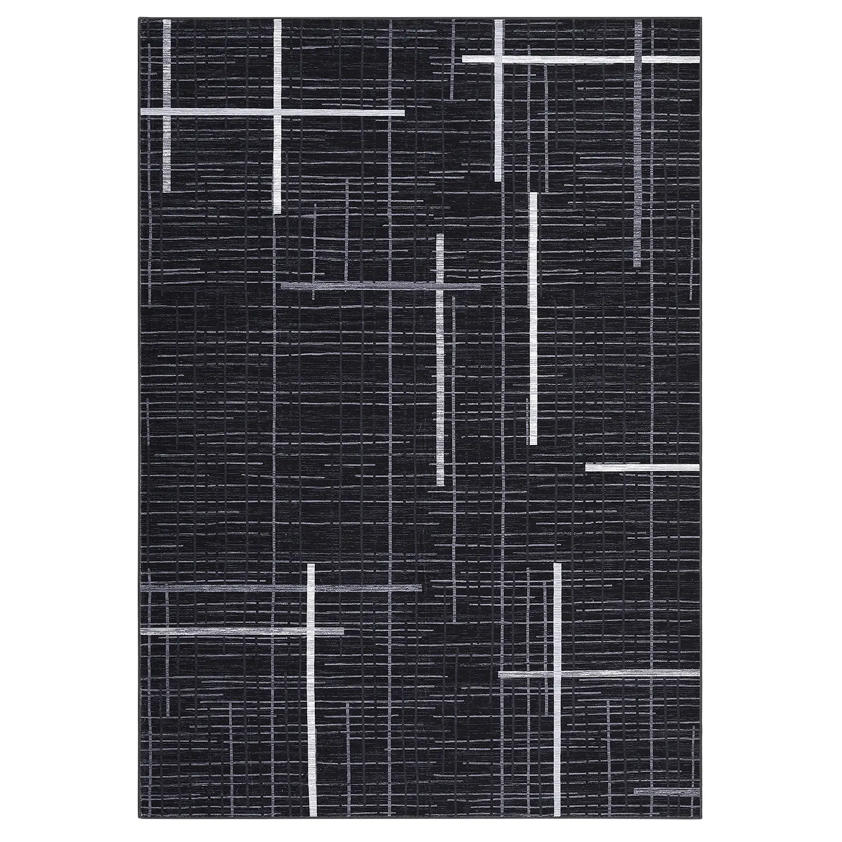 5x7 ft Polyester Yarn-Cashmere Rectangular Area Rug, Modern Geometric Stripe Abstract Rug, Washable, Foldable for Hallway, Kitchen Use, Modern Abstract Rug, Stripe Area Rugs