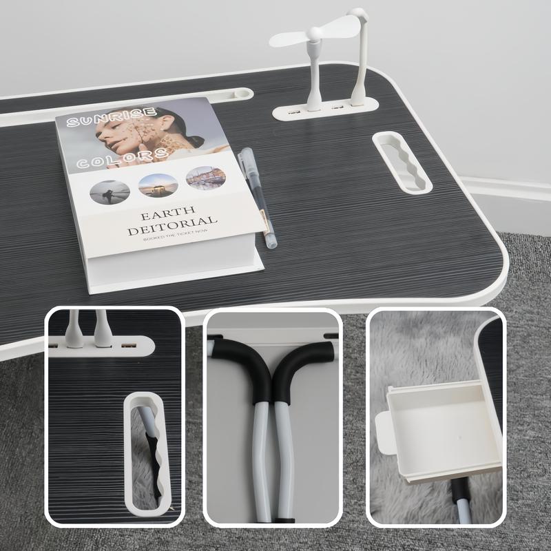 Portable Laptop Desk for Bed & Couch, Foldable Lap Desk with USB Charging Port & Storage Drawers, Compact Small Space Laptop Table for Home Office, Remote Work, Study & Gaming