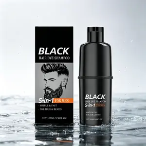 Black Hair Dye Shampoo 100ml – 5-in-1 For Men – Simple & Fast – Covers Gray Hair, Darkens & Nourishes – For Hair & Beard – Ammonia-Free, Gentle Formula – Natural Black Shade – Quick Home Coloring