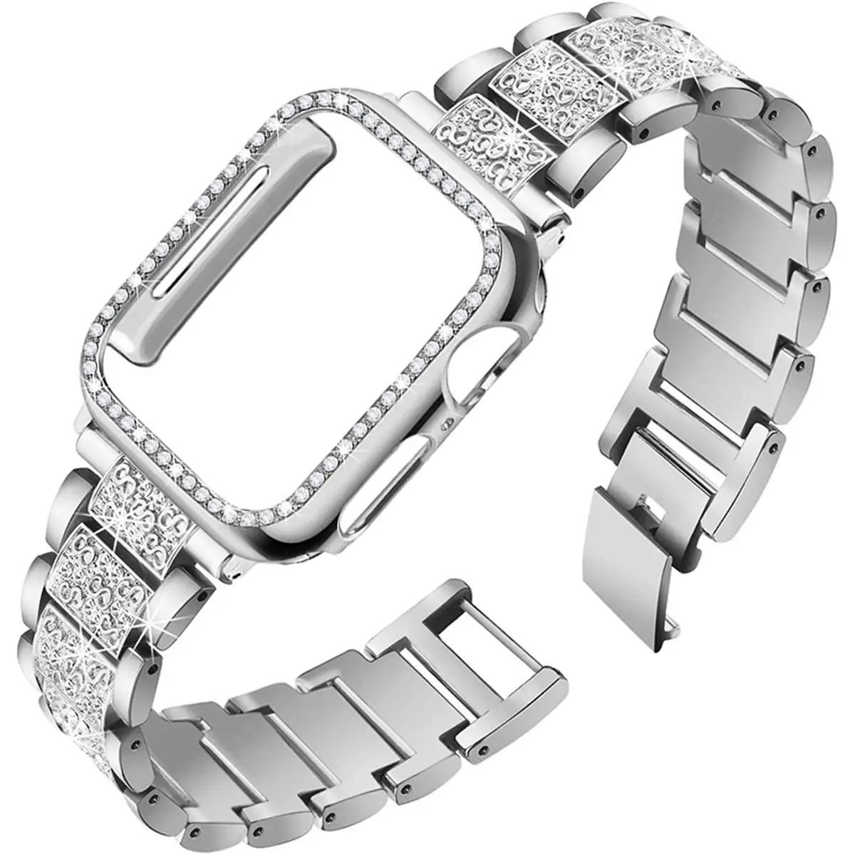 Women's Wearable Watch Accessories, 1 Count Rhinestone Decor Stainless Steel Watch Band & Protective Case, Fashion Accessories for iWatch