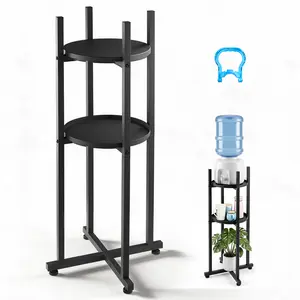 【fathersdaygift】VEVOR Water Dispenser Stand, 2 Tiers Water Jug Holder for 1 Bottle, Heavy Duty Jug Rack Organizer with Detachable Storage Shelf, Cross-Shaped Stable Base, for Kitchen, Office, Living Room, Black