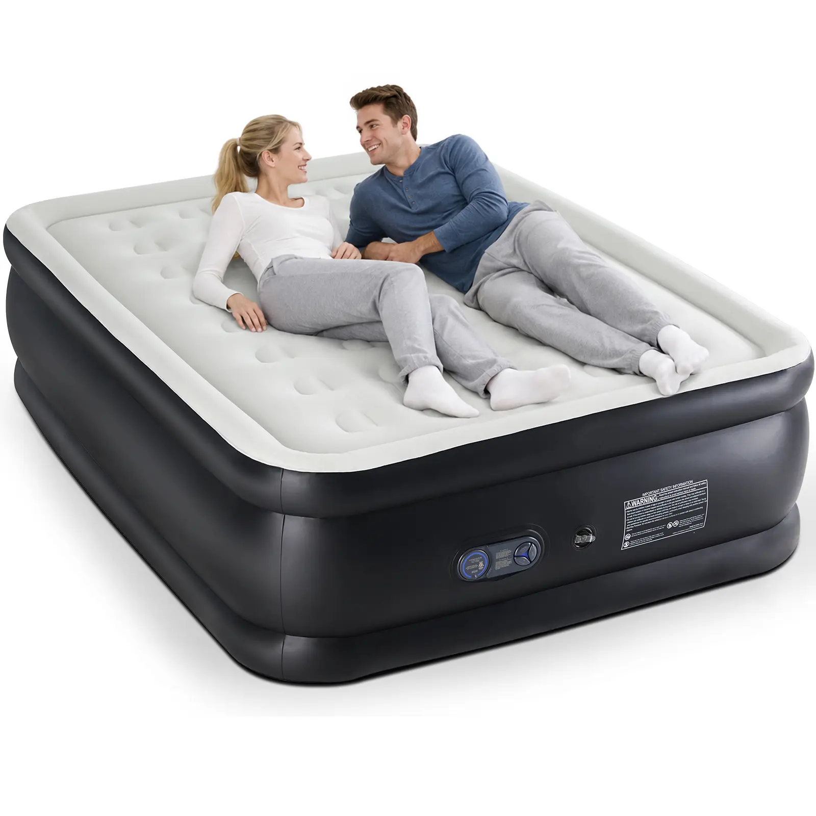 DUMOS Inflatable Cooling Blow Up Bed - Large Inflatable Travel Bed with Built-in Pump, Double Height, Adjustable, Non-Slip Bottom, Portable for Home & Camping, Quick Inflate for Sleep