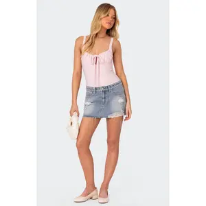 Edikted Women's Ginnie Low Rise Distressed Denim Mini Skirt - Multicolor