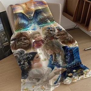 1pc Labyrinth Movie-Themed Oversized Plush Fleece Blanket - 100% Polyester, Jareth & Sarah Character Design, All-Season Soft Throw for Bed, Sofa, Travel & Camping - Machine Washable Cozy Gift for Fans