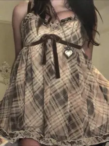 Women's Plaid Print Bow Decor Cami Top, Casual Elegant Sleeveless Spaghetti Strap Top for Summer, Ladies Clothes for Daily Wear