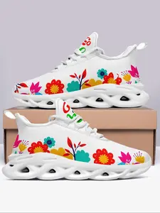 Women's Fashionable Floral Pattern Lace Up Sneakers, Casual Comfortable Sports Shoes for Daily Wear, Perfect Gift for Mom and Friends