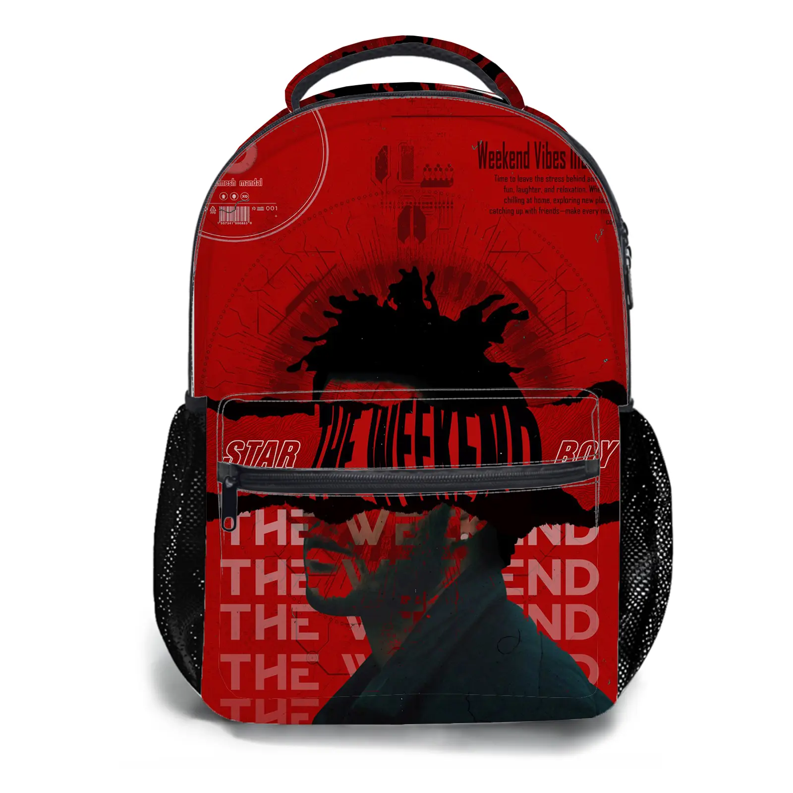 Weeknd Backpack for Girls, Y2K Aesthetic School Bag with Front Zipper Pocket, Cute Cartoon Printed Bookbag for Kids and Teens, Lightweight Casual Travel Daypack for Back to School d-260