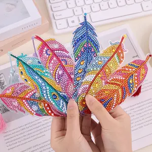 6 Pcs Diamond Feather Bookmark Set DIY Book Mark With Irregular Diamonds And Exquisite Tassels Durable PET Single-sided Sticker Bookmark Kit For Students Office Book Loves Planner Accessories Decoration Sticker