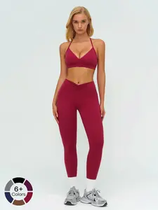 Women's Outdoor Sports Set, Racerback Bra & High-Waisted Yoga Leggings, Yoga Running Fitness Clothes, Cross-Border Brushed Fabric, Fitted Design Activewear, Comfy Breathable Quick-Drying Sportswear, Gym Workout Set, Workout Running Outfits