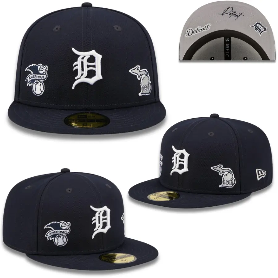 New Era Detroit Tigers 59FIFTY Fitted Baseball Cap – Black Flat Bill Hat with "D" Logo, Grey Undervisor & MLB Streetwear Headwear