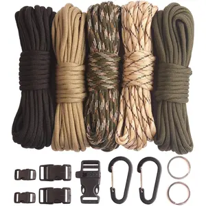 Paracord,Paracord 550 Combo Crafting Kits with 5 Types Buckles,20  Each Paracord Rope (Light Rainbow Set 200feet) (A-Set)