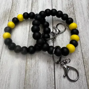 Black & Yellow Bracelet Keychain - Durable Silicone Sports Team Supporter Accessory