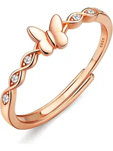 925 Sterling Silver Ring for Women Dainty Butterfly Ring Minimalist Adjustable Thumb Rings Silver/Gold/Rose Gold