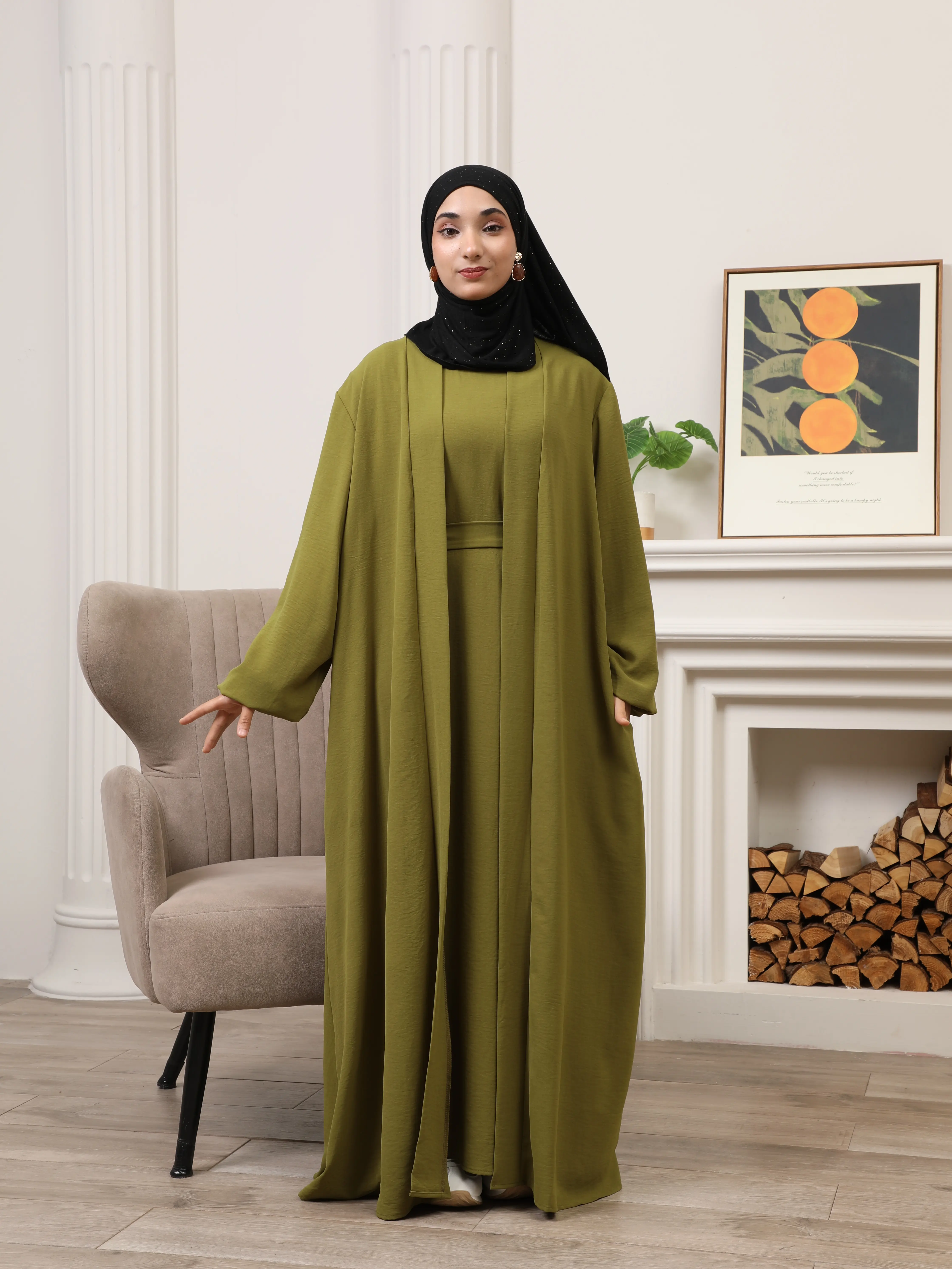 3-Piece Modest Abaya Set with Inner Dress, Outer Layer & Waist Belt   Elegant Everyday Wear (NCA010) - TikTok Shop