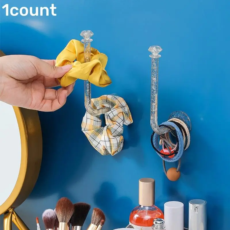 1 Piece L Shaped Wall Mounted Hook, Punch-free Adhesive Hook for Rubber Band, Hair Hoop & Jewelry, Home Organizers for Bathroom Bedroom