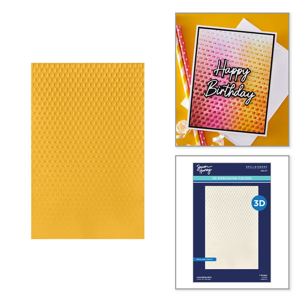 Simon Hurley create. Spellbinders Cascading Dots 3D Embossing Folder
