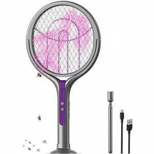 LMMAKE Electric Fly Swatter & Bug Zapper 2800V Rechargeable Mosquito Killer Racket with UV Light Telescopic Handle Safety Mesh Indoor Outdoor Insect Trap