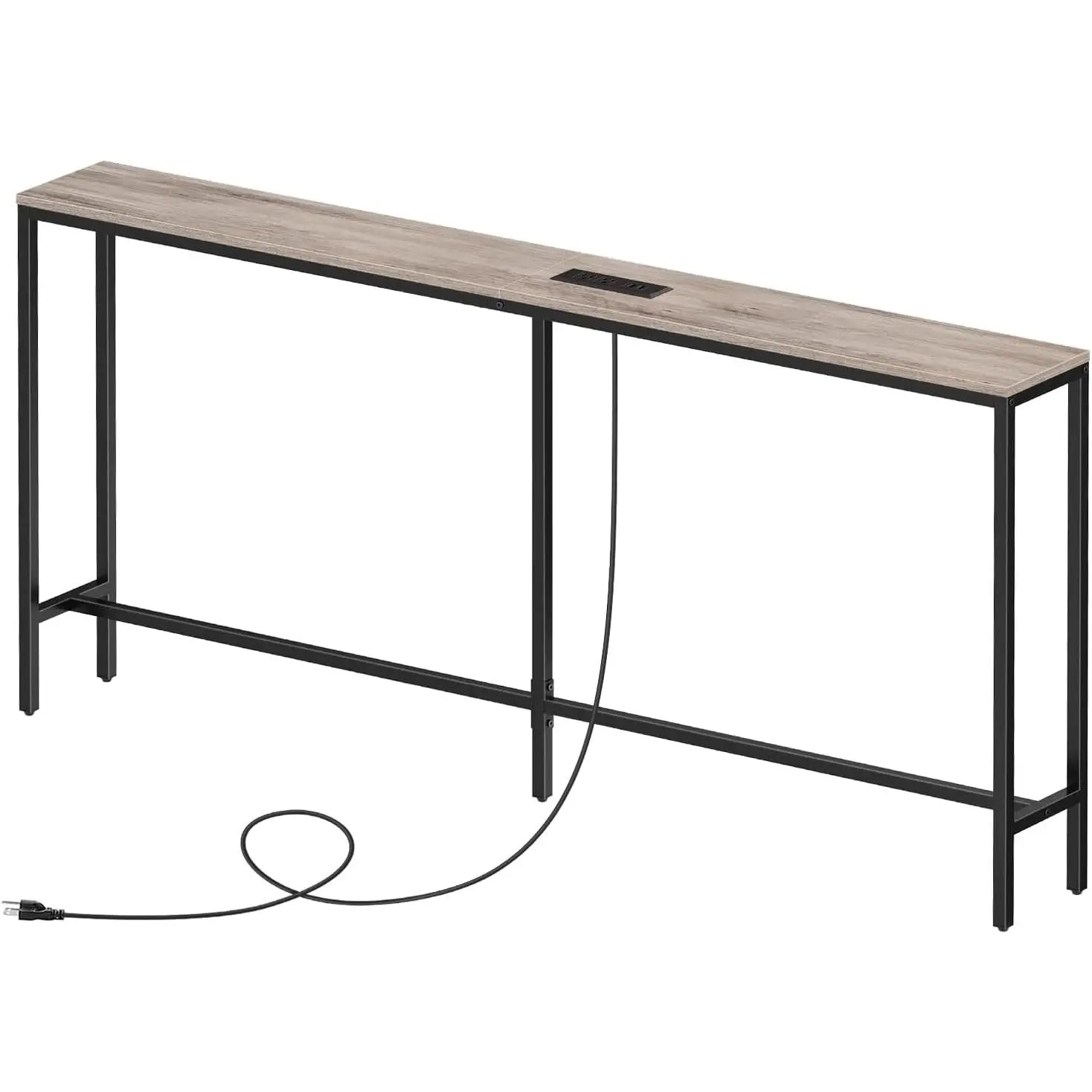 Skinny Console Table with Power Outlets, 63" Narrow Sofa Table, Behind Couch Table with  Station, Sofa Hallway Table for , Living Room CTHG165E01