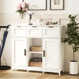 Storage Cabinets,Wooden Floor Cabinet,with Drawers and Shelves Storage Cabinets,Accent Cabinet for Living Room,Bedroom,Bathroom Furniture Home Decor (White)