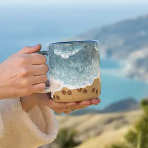 Paw Print Ocean Shoreline Mug - Handmade Ceramic Coffee & Tea Cup