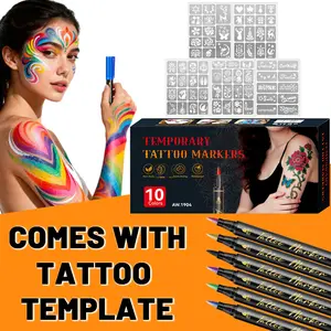 Temporary Tattoo Markers for Skin 10 Colors – Body Art Pens with Flexible Brush Tips for Face & Body Painting, Bright Cosmetic Ink, Ideal for DIY Designs & Christmas Gift Ideas Halloween