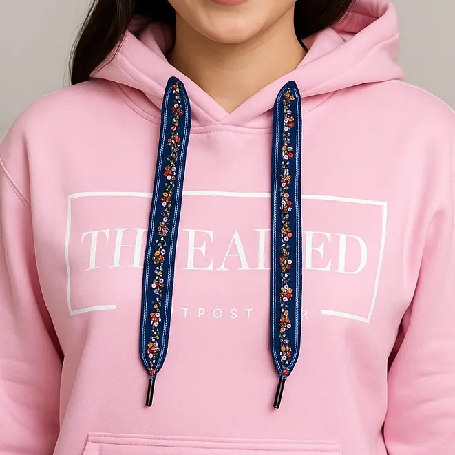 Light Pink OG Threaded Hoodie - Navy Floral Threads