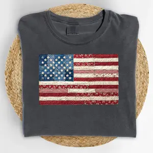 Comfort Colors 4th of July T-Shirt, Retro American Flag Patchwork USA Shirt, Patriotic Independence Day Tee, Vintage USA Flag Graphic Shirt, July 4th Comfort Colors Shirt