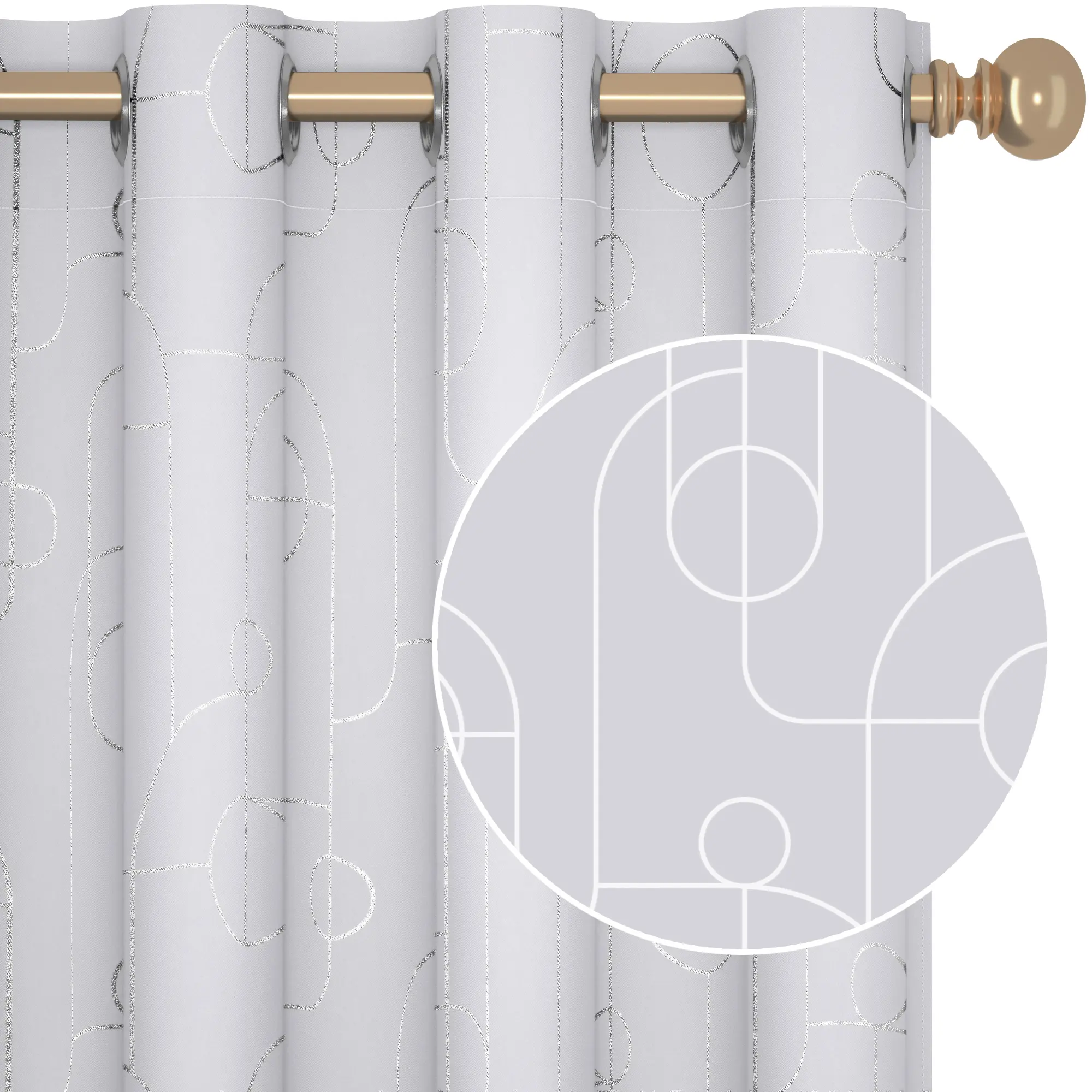 Deconovo Living Room Curtains Circle Wave Design Light Blocking Thermal Insulating Drapes for Sliding Glass Door 2 Panels 100% Polyester Blocks Sunlight & Sound Barrier