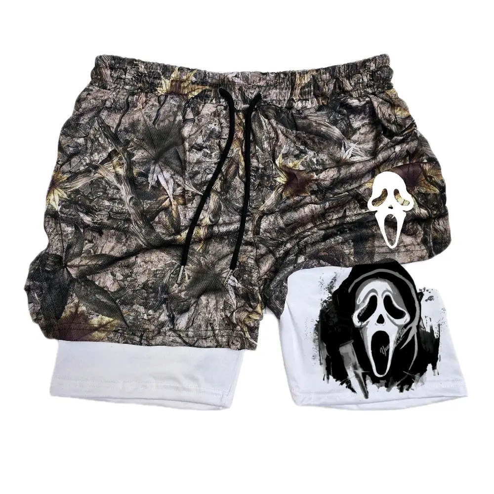 Ghost Face Leaf Camo "Double Layer" Gym Shorts