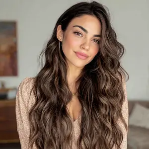 SMILCO/28Inch Small Lace Long Curly Brown Hair/Synthetic Wig/Futura Hair/SM007-2