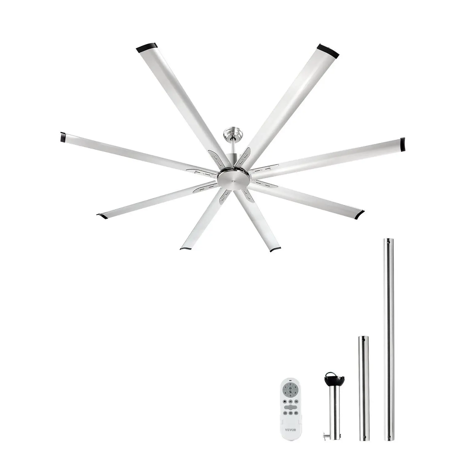 【Summerfinds】VEVOR 84-in Low Profile Flush Mount Ceiling Fan, 6-Speed Remote Control, 8-Aluminum Blades Reversible DC Motor, Brushed Nickel, for Bedroom, Patio, Indoor/Outdoor Home Improvement Use