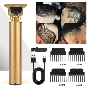 Men's hair clipper, T-blade hair clipper, zero-gap hair clipper, cordless rechargeable beard trimmer, shaver, and hair clipper set (gold).