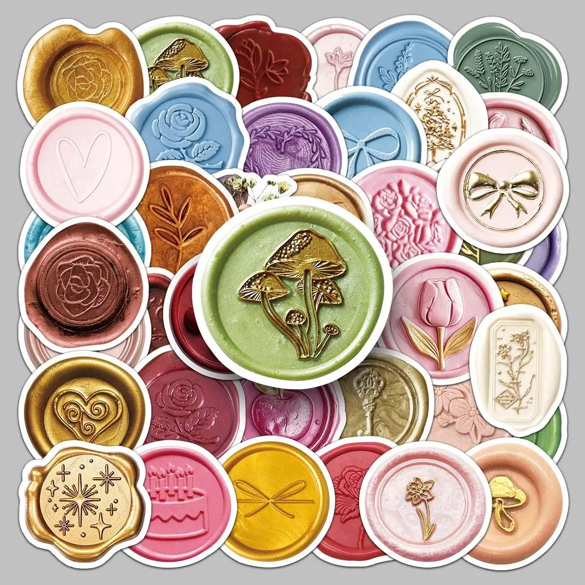 Wax Seal Stamp Sticker, 50pcs/set Colorful Wax Seal Stamp Sticker, Sticker Packs, Aesthetic Stickers, Fun Stickers, DIY Decorative Sticker for Scrapbooking, Journaling, Gift Wrapping, Stickers Kit