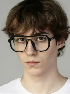 Classic Unisex Geometric Frame Glasses, Blue Light Blocking Lenses, Lightweight Comfortable Design, Fashionable Men's Eyewear