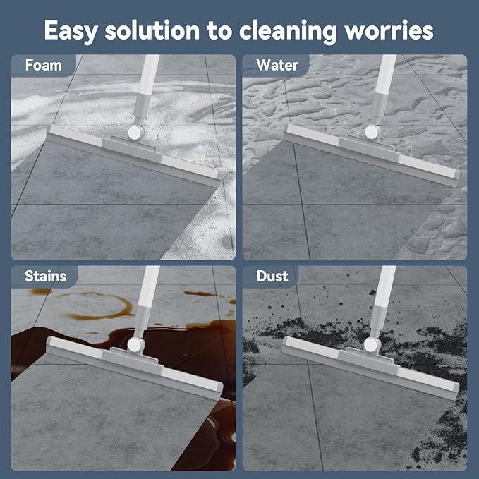 Floor Squeegee with 44.49'' Long Handle - 180° Rotating Head, Squeegee for Floor | Squeegee Broom | Squeegee for Window Cleaning | Bathroom Tile | Deck, Cleaning Essentials