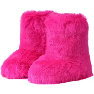 Women's Warm Comfortable Faux Fur Furry Fuzzy Fluffy Mid-Calf Winter Snow Flat Indoor Outdoor Shoes