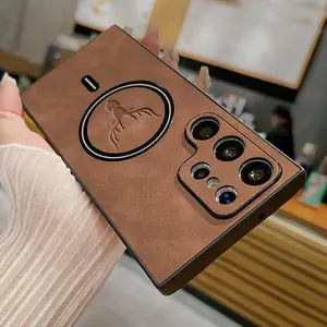 Deer head Leather Cases For Samsung Galaxy S25 Ultra S22 S21 S23 Plus Luxury Wireless Charging Cases For Samsung S24 Ultra Cover