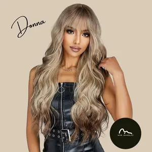 DONNA 【WA-LALC2108-1/SM2123】 26inches Body Wave Blonde Brown Gradient with Bangs Wig Full Machine Glueless Party Daily