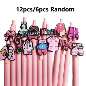 12/6 Piece Nurse Theme Cartoon Pens, Beautiful Nurse Doctor Ballpoint Pen Set, Girl Style, Office Learning Helper, Gift Idea, Office Supplies