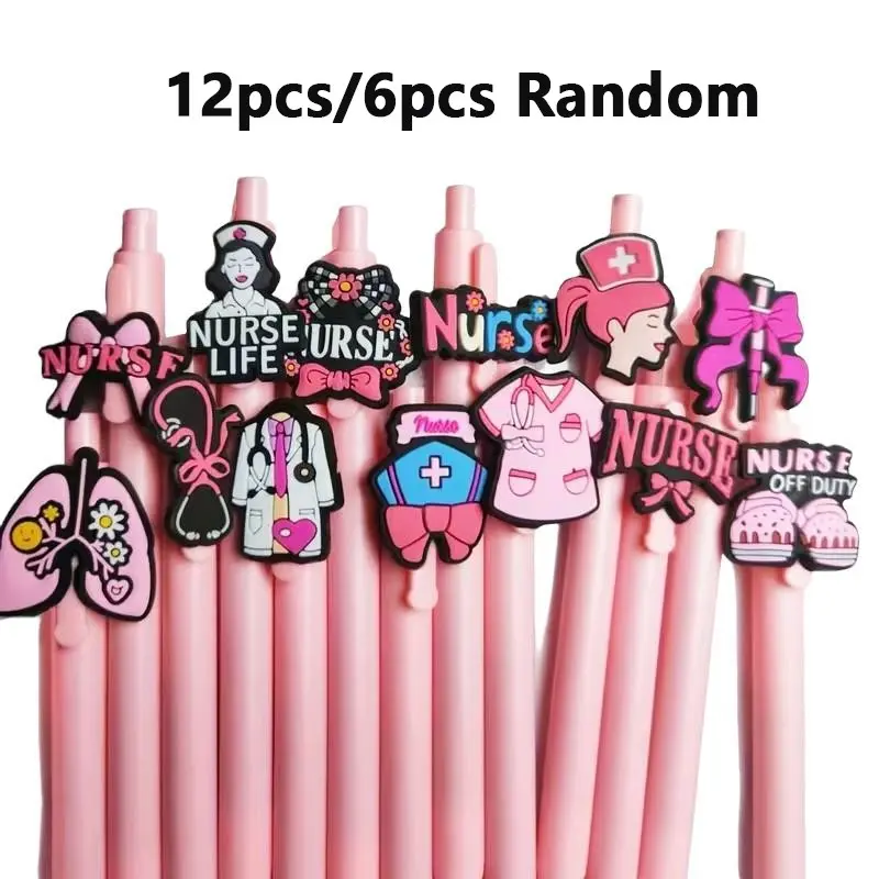 12/6 Piece Nurse Theme Cartoon Pens, Beautiful Nurse Doctor Ballpoint Pen Set, Girl Style, Office Learning Helper, Gift Idea, Office Supplies