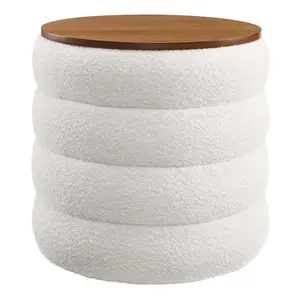 Mezzo Round Boucle Fabric Storage Ottoman