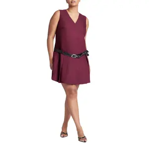 ELOQUII Women's Plus Size Pleated Mini Dress With Belt